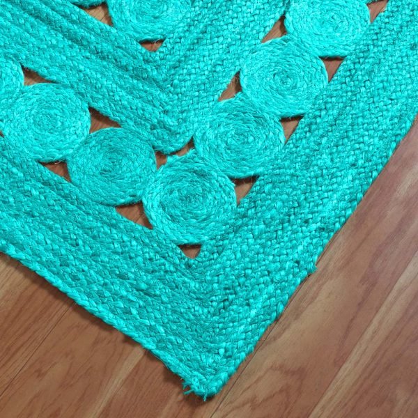 Large Indian Hand Braided Turquoise Jute Area Rug - Image 4