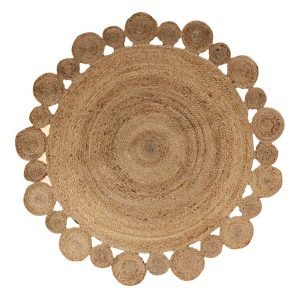 Beige Scalloped Rug Hand Braided Jute Round Rug