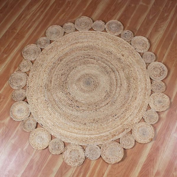 Beige Scalloped Rug Hand Braided Jute Round Rug - Image 3