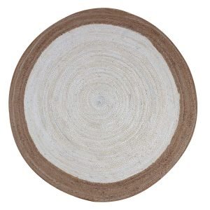 Beige White Hand Braided Jute Round Area Rug