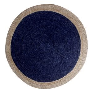 Blue Hand Braided Beige Bordered Jute Rug