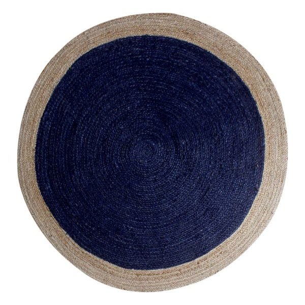 Blue Hand Braided Beige Bordered Jute Rug