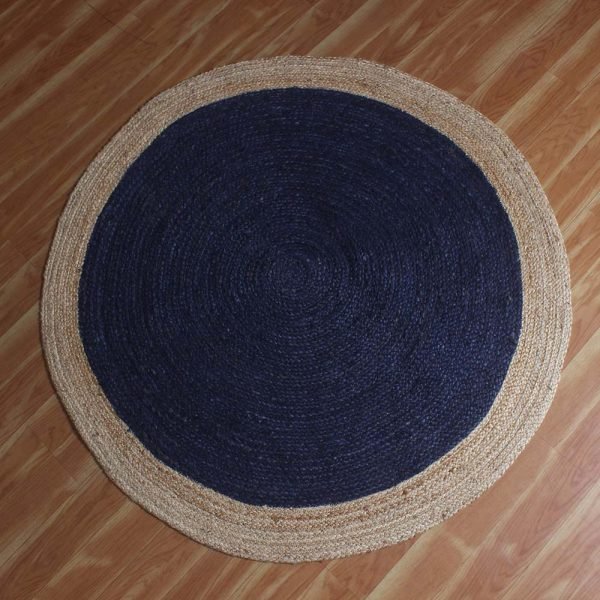 Blue Hand Braided Beige Bordered Jute Rug - Image 3