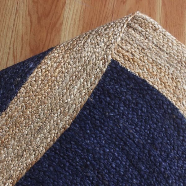 Blue Hand Braided Beige Bordered Jute Rug - Image 4