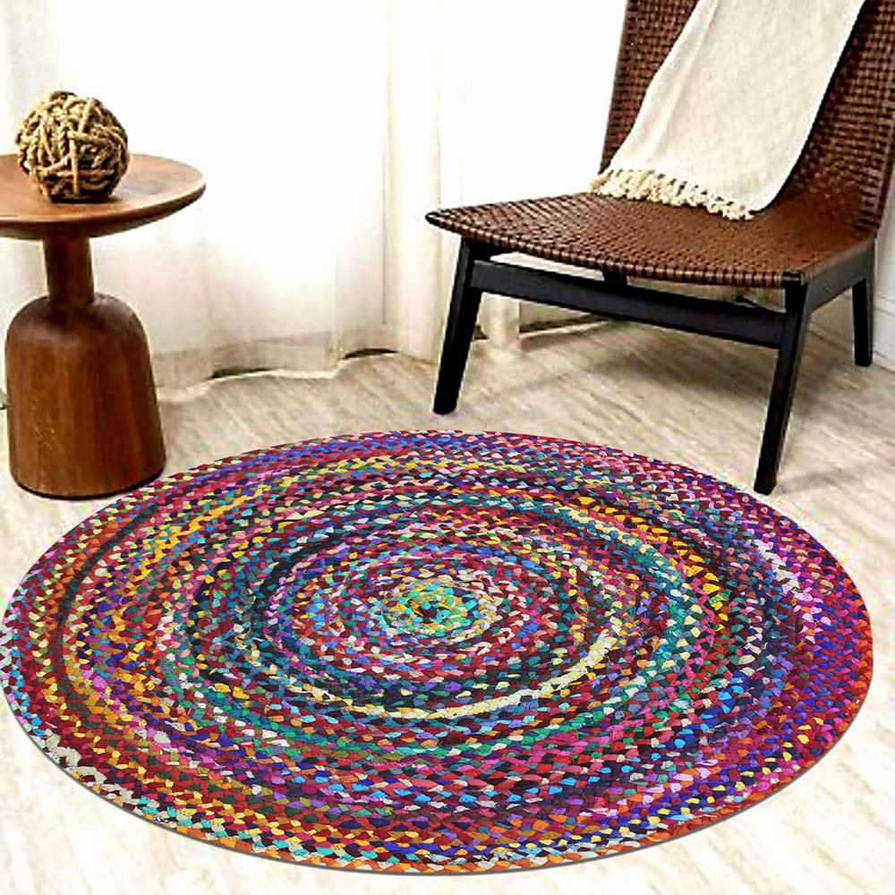 Indian Handmade Multicolor Cotton Round Area Rug - Image 2