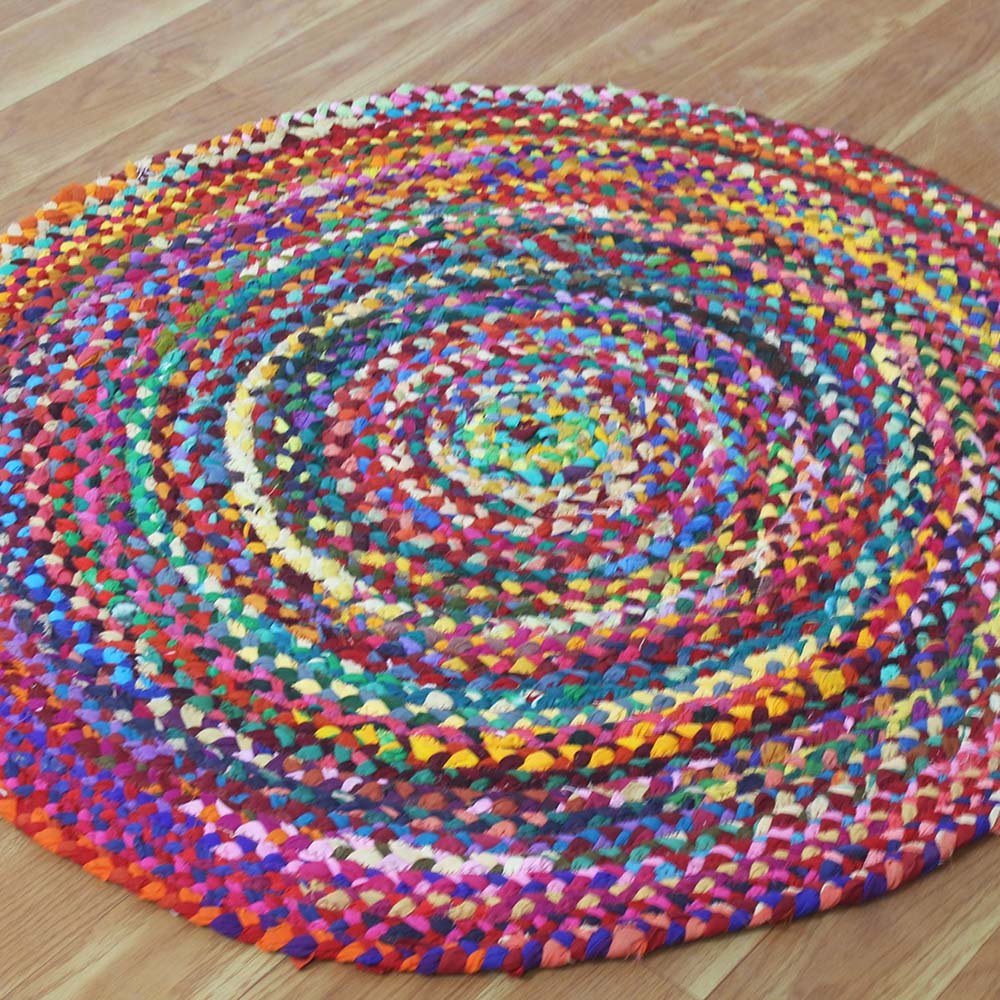 Indian Handmade Multicolor Cotton Round Area Rug - Image 3