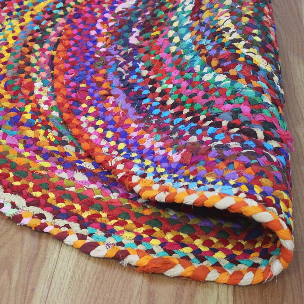 Indian Handmade Multicolor Cotton Round Area Rug - Image 4