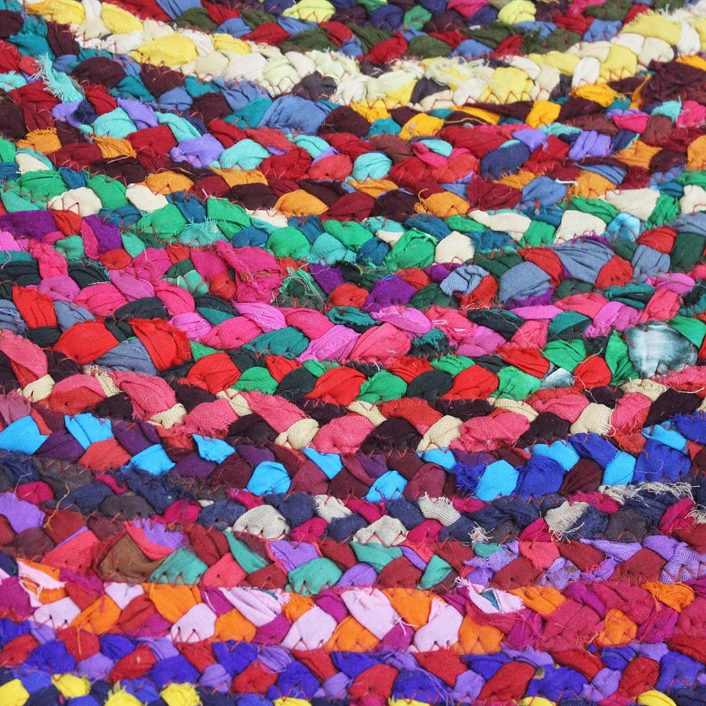 Indian Handmade Multicolor Cotton Round Area Rug - Image 5