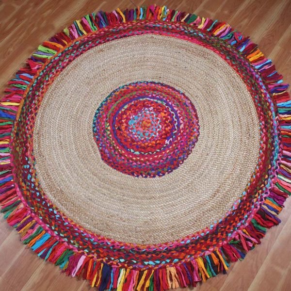 Hand Braided Cotton Jute Multicolor Area Rug - Image 3