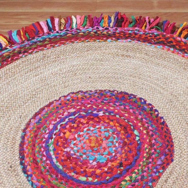 Hand Braided Cotton Jute Multicolor Area Rug - Image 4