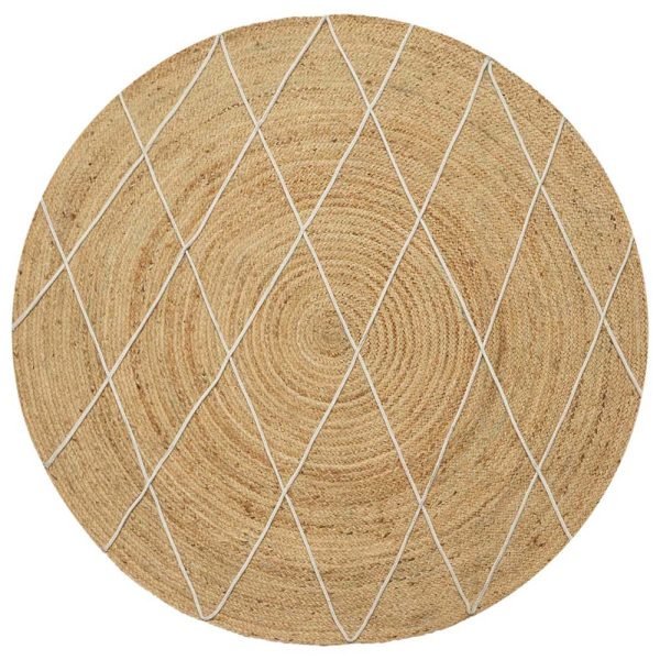 Beige White Modern Hand Braided Round Rug