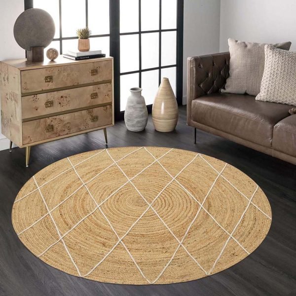 Beige White Modern Hand Braided Round Rug - Image 2