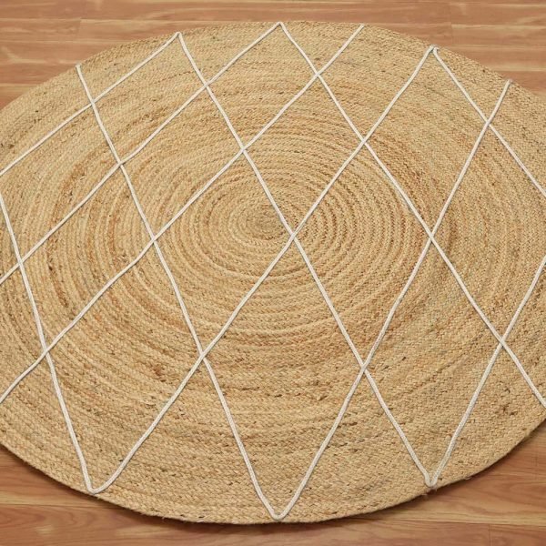 Beige White Modern Hand Braided Round Rug - Image 3