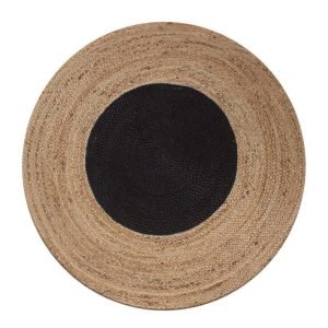 Round Hand Braided Jute Beige Black Area Rug