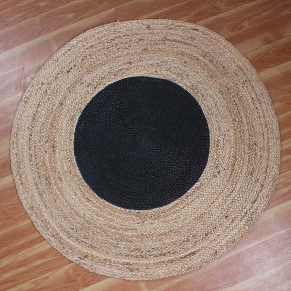 Round Hand Braided Jute Beige Black Area Rug - Image 3