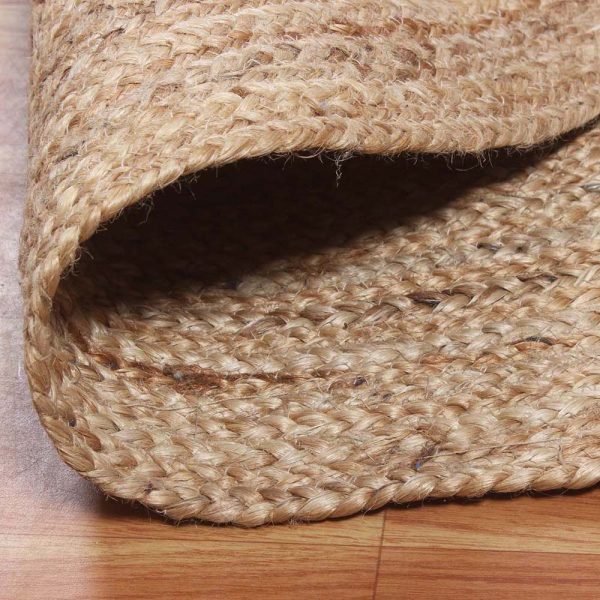 Round Hand Braided Jute Beige Black Area Rug - Image 4
