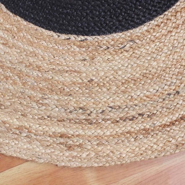 Round Hand Braided Jute Beige Black Area Rug - Image 5