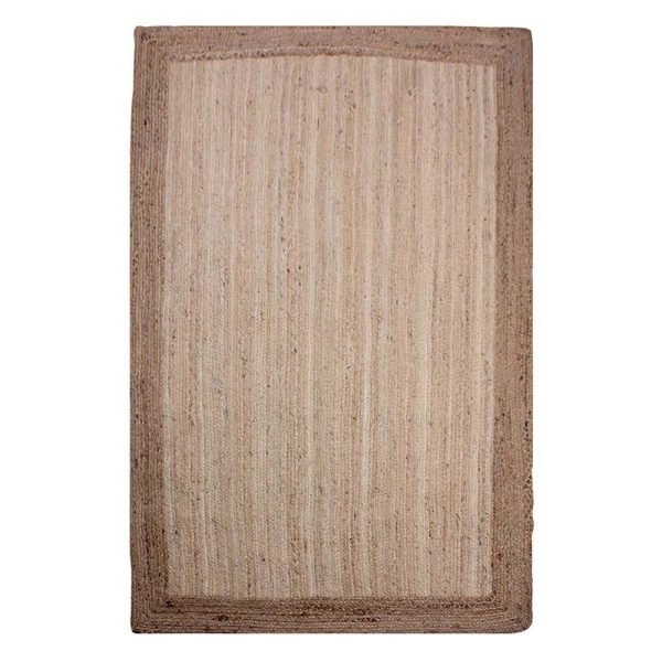 Hand Braided Bordered White Beige Jute Rug