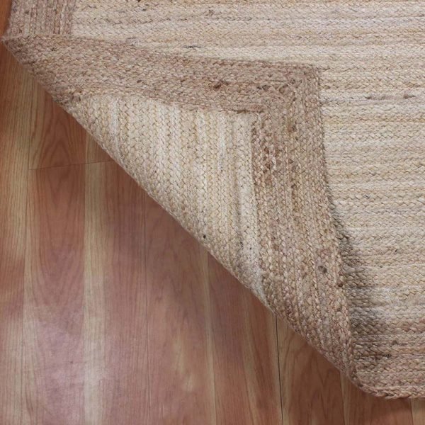 Hand Braided Bordered White Beige Jute Rug - Image 4