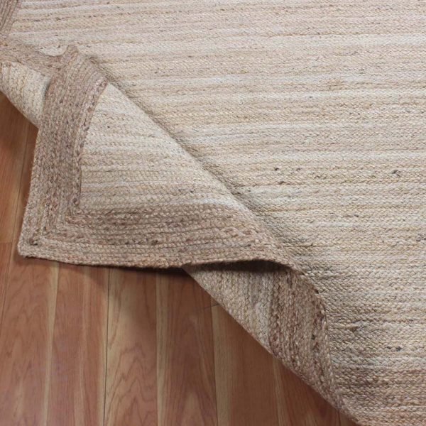 Hand Braided Bordered White Beige Jute Rug - Image 5