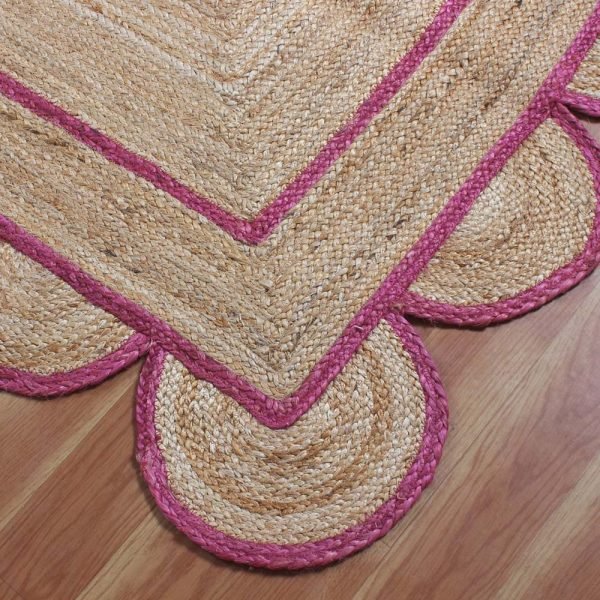 Hand Braided Scalloped Pink Border Jute Rug - Image 5