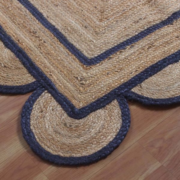 Hand Braided Scalloped Blue Beige Jute Rug - Image 5