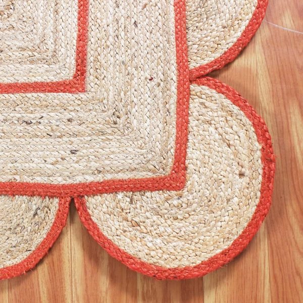 Scalloped Orange Beige Jute Hand Braided Rug - Image 4