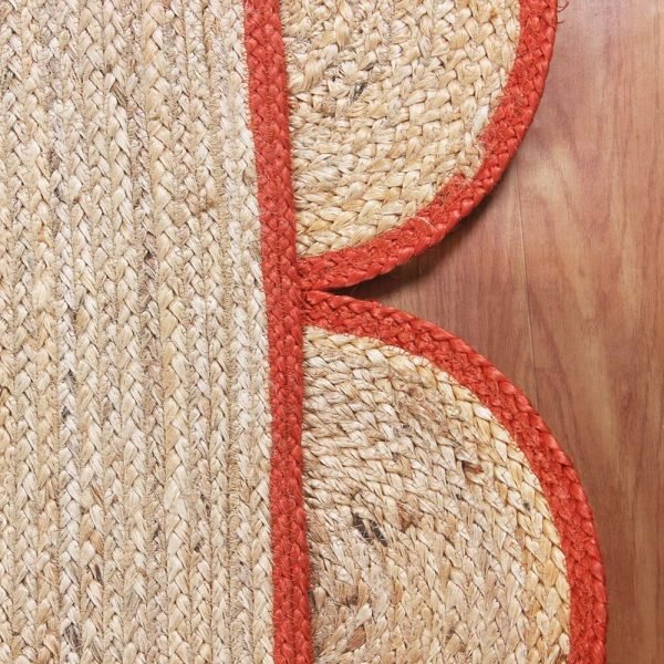 Scalloped Orange Beige Jute Hand Braided Rug - Image 5