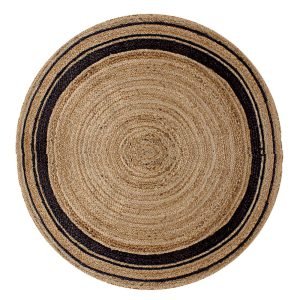 Round Black Beige Hand Braided Jute Area Rug