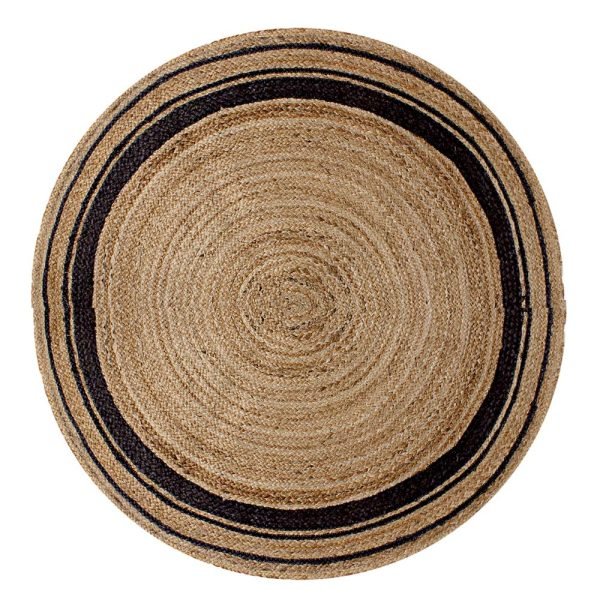 Round Black Beige Hand Braided Jute Area Rug