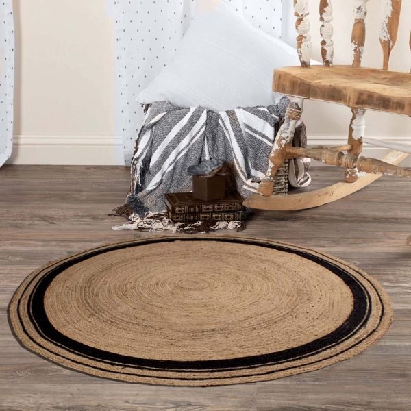 Round Black Beige Hand Braided Jute Area Rug - Image 2