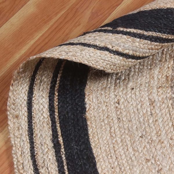 Round Black Beige Hand Braided Jute Area Rug - Image 4