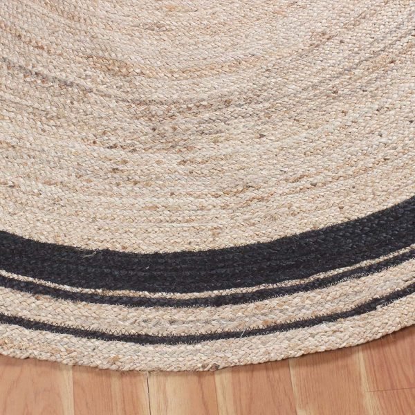 Round Black Beige Hand Braided Jute Area Rug - Image 5