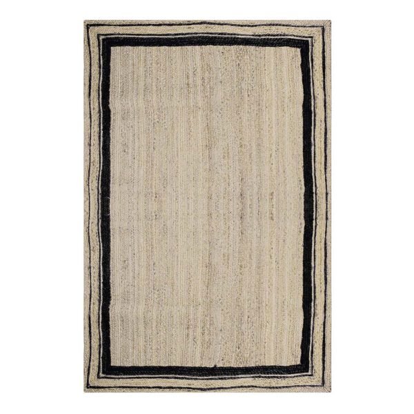 Bordered Black Beige Jute Hand Braided Rug