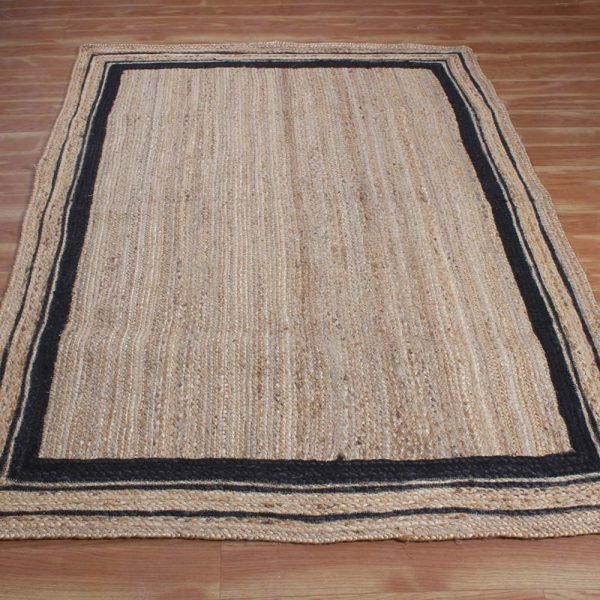 Bordered Black Beige Jute Hand Braided Rug - Image 3