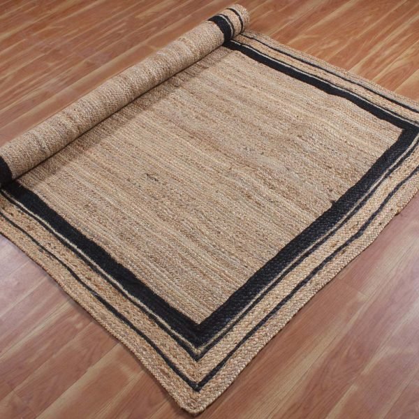 Bordered Black Beige Jute Hand Braided Rug - Image 4