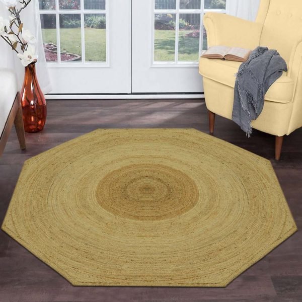 Hand Braided Octagon Beige Jute Area Rugs - Image 2