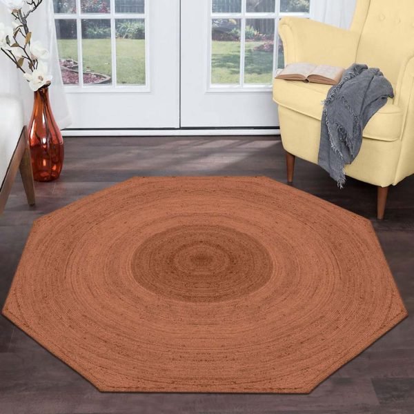 Hand Braided Octagon Brown Jute Front Area Rugs - Image 2
