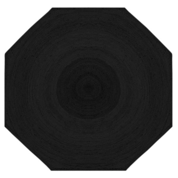 Octagonal Black Jute Hand Braided Doorway Rugs