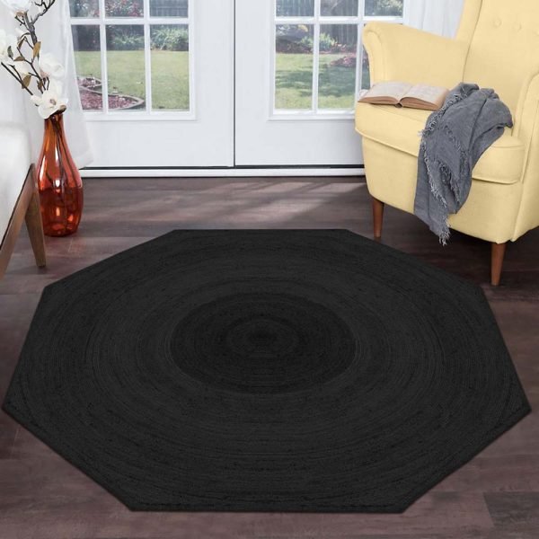 Octagonal Black Jute Hand Braided Doorway Rugs - Image 2