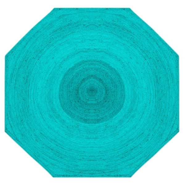 Octagonal Turquoise Blue Jute Hand Braided Rugs