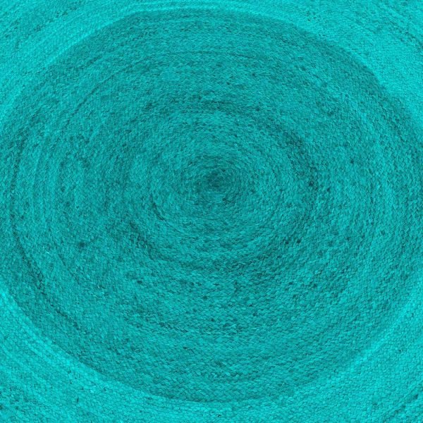 Octagonal Turquoise Blue Jute Hand Braided Rugs - Image 4