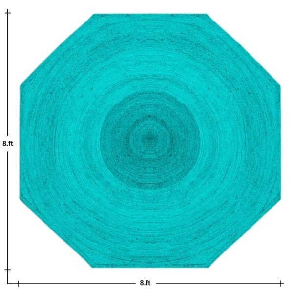 Octagonal Turquoise Blue Jute Hand Braided Rugs - Image 5