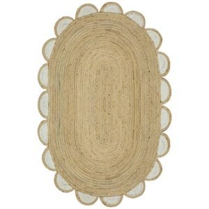 Handmade Scalloped Beige White Oval Area Rugs