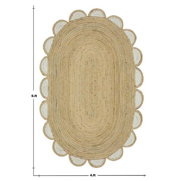 Handmade Scalloped Beige White Oval Area Rugs - Image 5