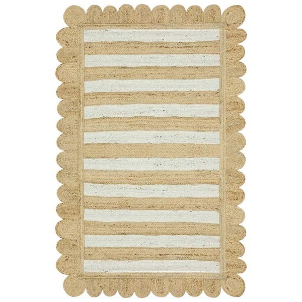 Handmade Scalloped Beige White Striped Rugs