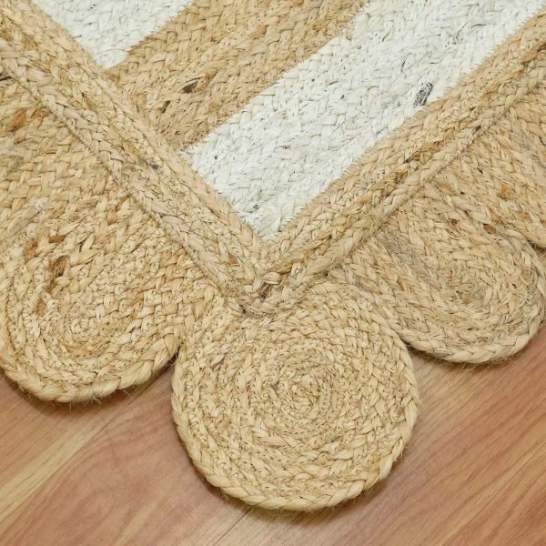 Handmade Scalloped Beige White Striped Rugs - Image 4