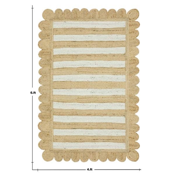 Handmade Scalloped Beige White Striped Rugs - Image 5