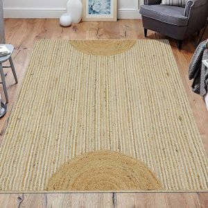 Hand Braided Beige White Jute Large Area Rugs