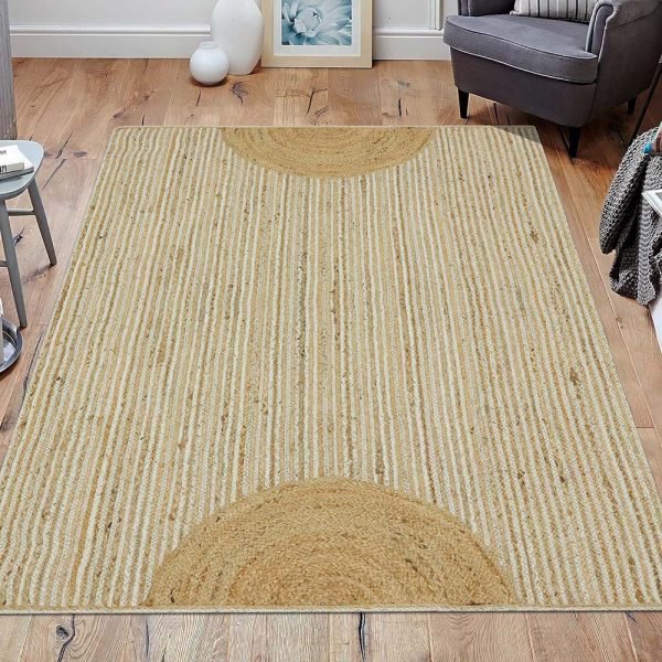 Hand Braided Beige White Jute Large Area Rugs - Image 2